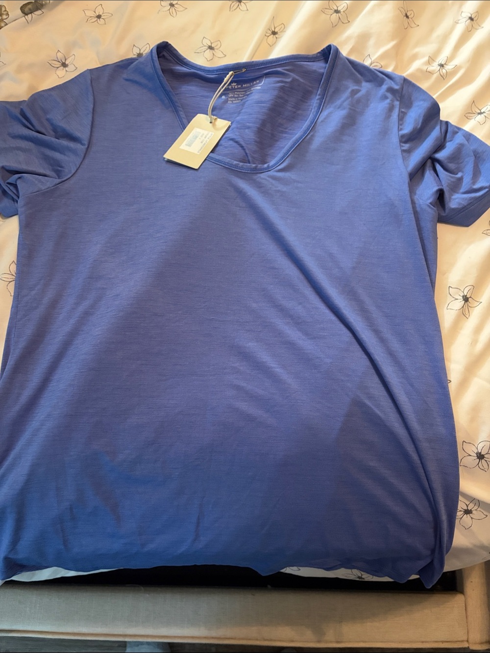 NWT Peter Millar Short-Sleeve V-Neck Shirt - Blue